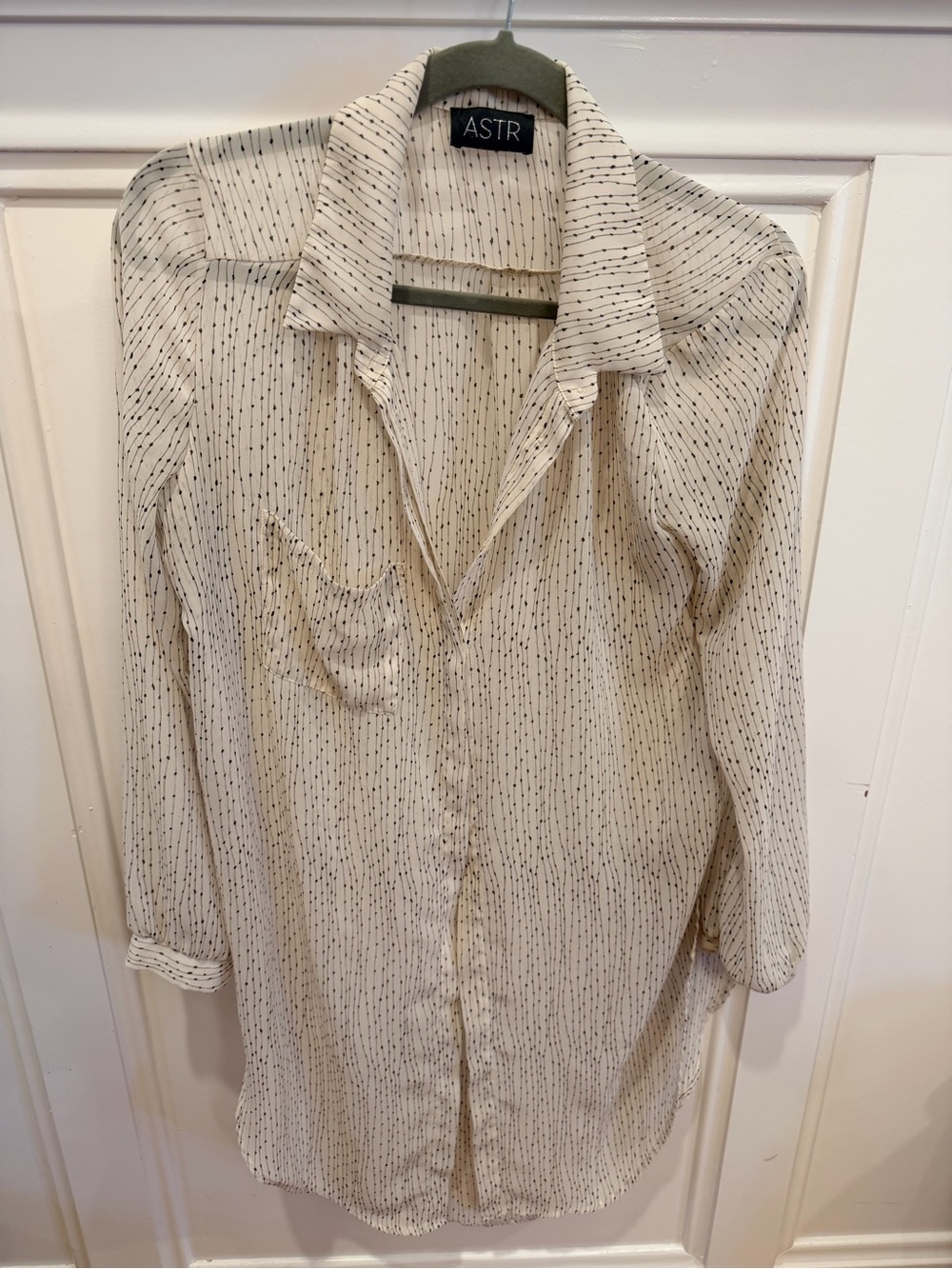 ASTR Cream Button-Front Blouse with Black Pin Dots